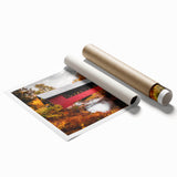 Extra large rolled canvas print depicting a serene Vermont landscape with lush greenery and floral elements.