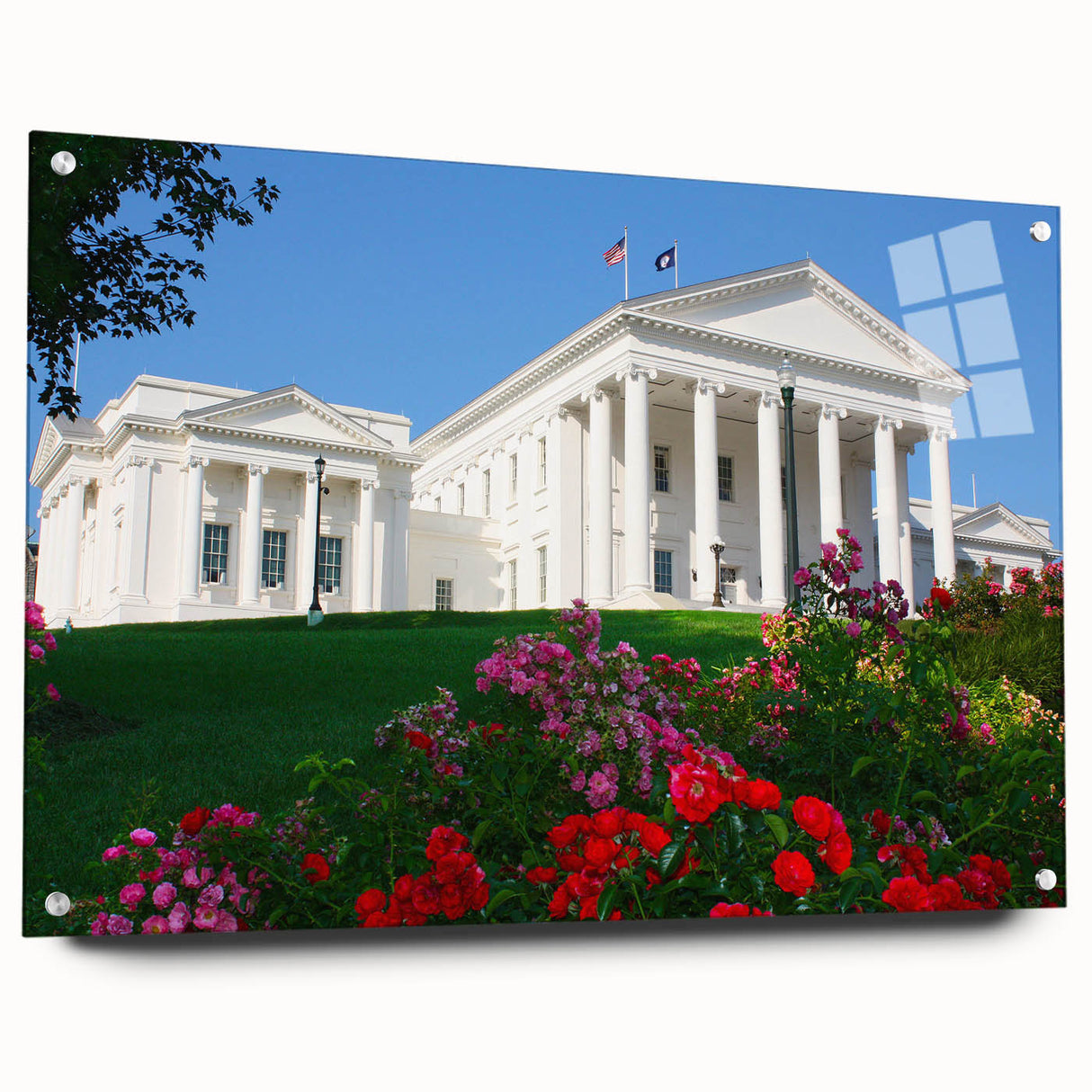 Large abstract wall art of Virginia scenery on acrylic glass, featuring muted earth tones.