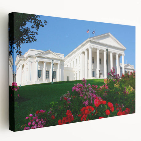 Scenic Virginia landscape on stretched canvas, featuring muted green and brown tones, ideal for kitchen wall art.