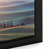 Extra large framed canvas featuring a textured depiction of Palouse, Washington in black with colorful accents.