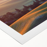 Art deco poster of the Palouse region in soft green and brown tones on rolled canvas, suitable for dining room decor.