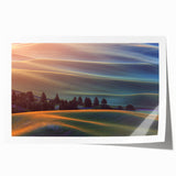 Rolled print of Palouse, Washington scenery in muted green and brown tones, ideal for art wall dining room.