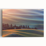 Black and white photo of Palouse fields on stretched canvas, ideal for kitchen wall art.
