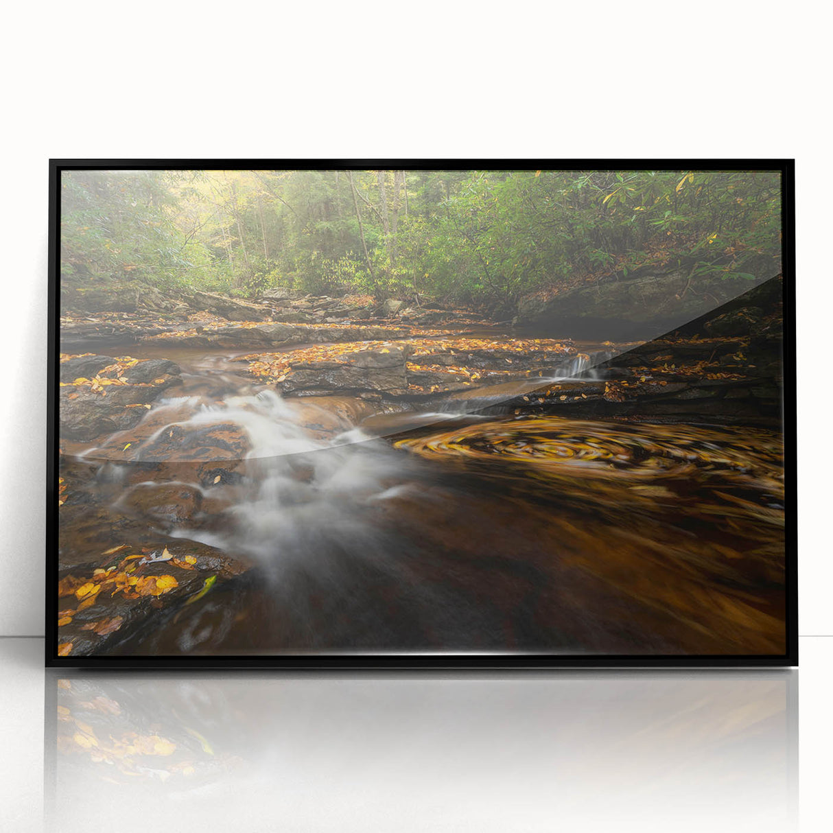 Large abstract wall art depicting West Virginia scenery in muted earth tones on a framed acrylic.