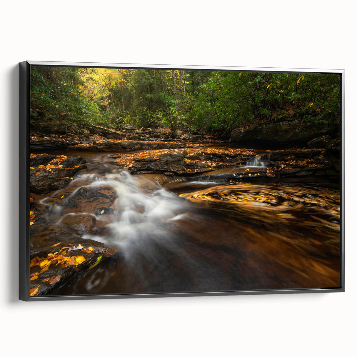 Black and white framed canvas featuring a vintage landscape of West Virginia, ideal for bedroom wall art.