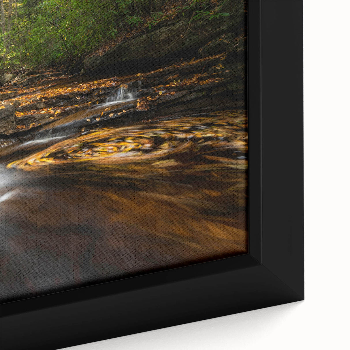 Textured black wall art depicting a West Virginia scenery in vibrant colors on a framed canvas.