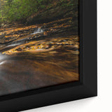 Textured black wall art depicting a West Virginia scenery in vibrant colors on a framed canvas.