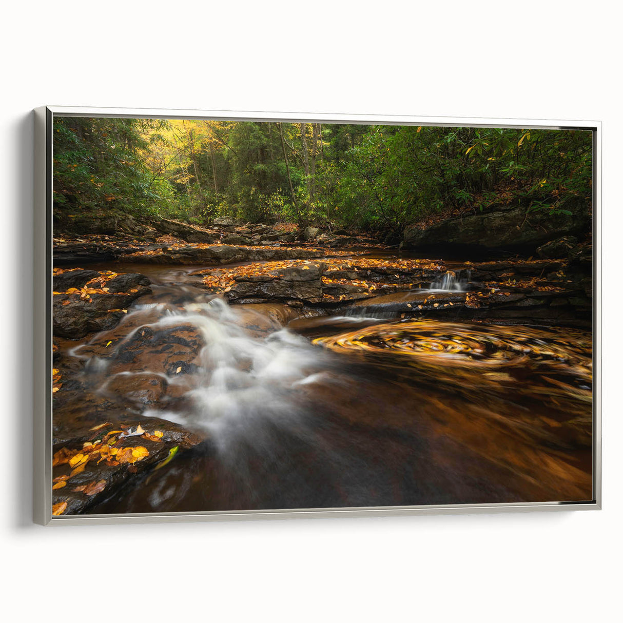 Framed canvas landscape art painting of West Virginia scenery in muted earth tones, ideal for office wall decor.