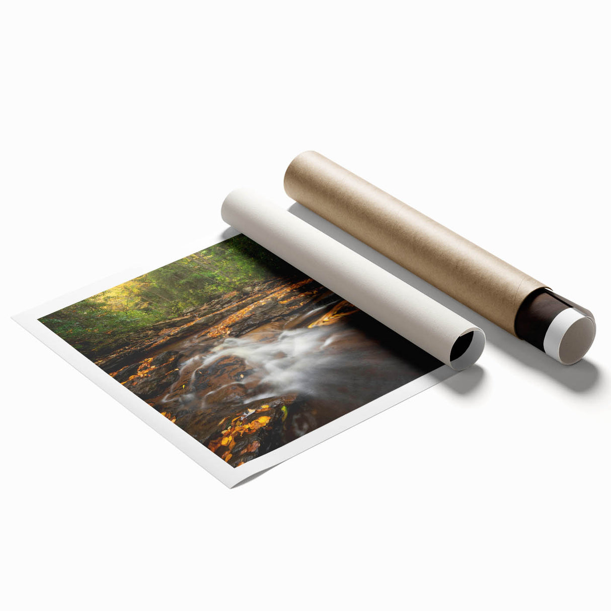 Rolled print of West Virginia scenery with pastel floral designs, ideal for classy bathroom wall art.