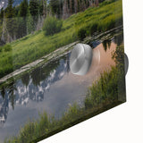 Acrylic print of the Grand Tetons in muted earth tones, ideal for dining room art in a mid-century modernist style.