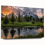 Acrylic print of the Grand Tetons under a clear sky, in soft earth tones, suitable for bedroom or dining room decor.