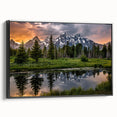 Black and white framed canvas of the Grand Tetons landscape, ideal for bedroom decor.