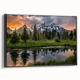 Black and white framed canvas of the Grand Tetons landscape, ideal for bedroom decor.