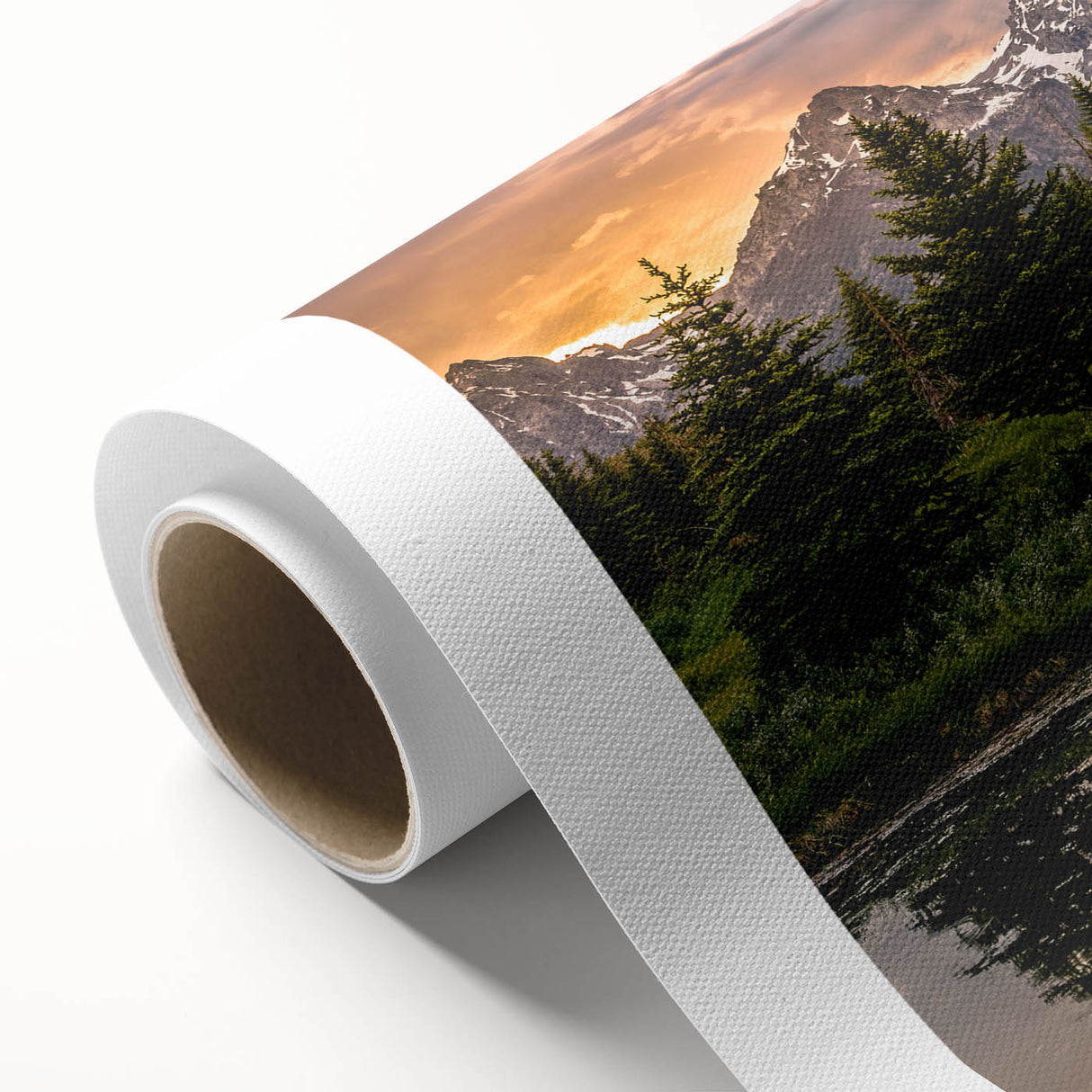 Art deco poster of the Grand Tetons in muted earth tones on rolled canvas.