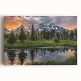 Black and white stretched canvas of the Grand Tetons, ideal for kitchen wall art.