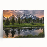 Black and white stretched canvas of the Grand Tetons, ideal for kitchen wall art or bedroom decor.