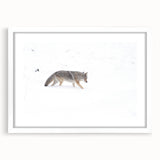 Abstract art print of Yellowstone scenery in muted green and blue tones, white-framed and matted.