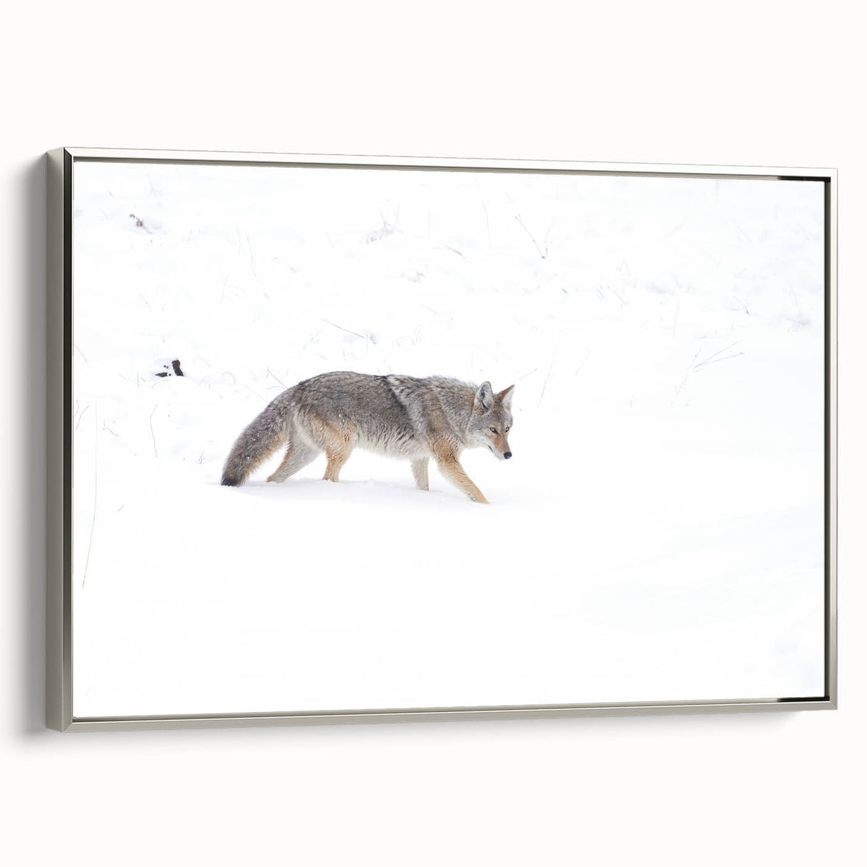 Framed canvas depicting a vintage-style landscape painting of Yellowstone, featuring colorful art with black borders.