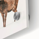 Large abstract wall art in cool blue and white tones on acrylic glass, depicting winter, ideal for dining room ambiance.