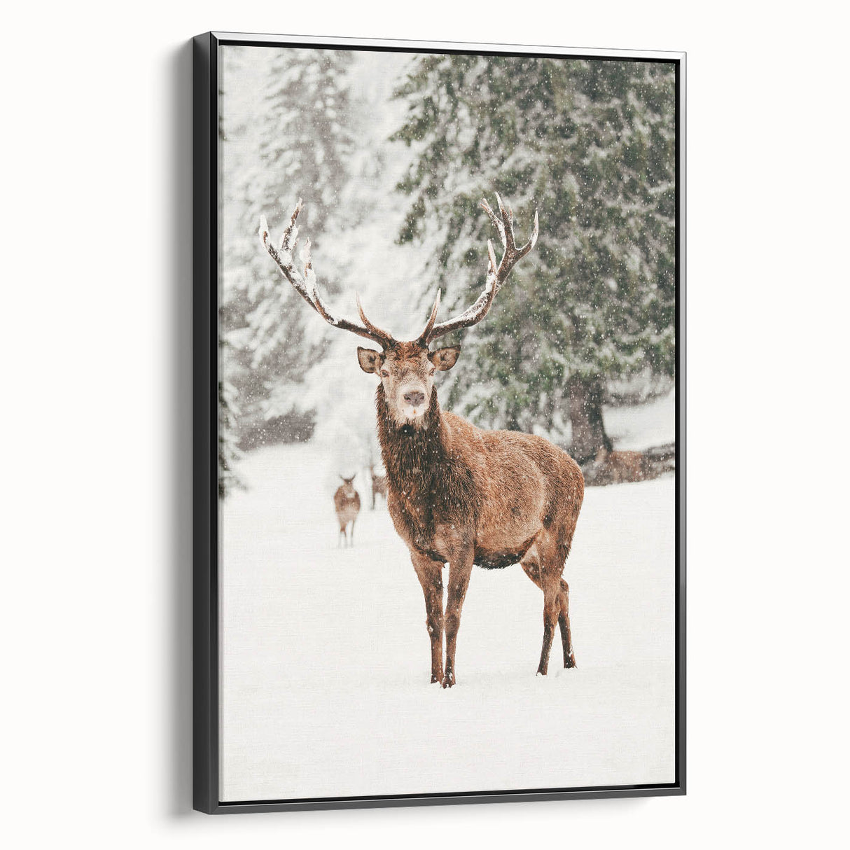 Black and white framed canvas featuring a vintage winter landscape, ideal for bedroom wall decor.