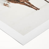 Art deco poster featuring a winter scene in muted blue and white tones on rolled canvas.