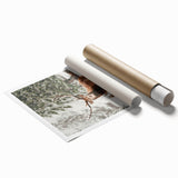 Winter-themed floral art on rolled print, featuring cool blue and white tones, ideal for classy bathroom wall decor.