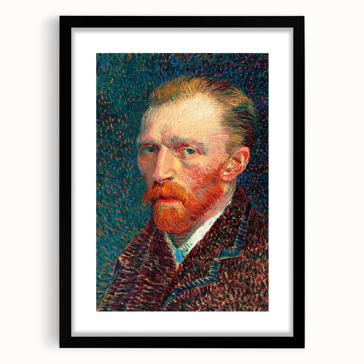 Extra large abstract art print with vibrant colors and textured details on a black framed canvas.