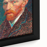 Close-up of a framed canvas featuring Van Gogh-inspired black wall art with colorful, textured brushstrokes.