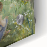 Close-up of abstract figurative acrylic artwork on glass, showcasing vibrant colors and intricate details, perfect for modern home decor and artistic expression.