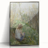 Framed abstract figurative art piece featuring fluid shapes and silver accents, displayed against a minimalist backdrop, ideal for modern decor enthusiasts.