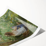 Abstract figurative art print featuring vibrant colors and dynamic shapes, elegantly rolled for easy display. Perfect for adding a modern touch to any space.