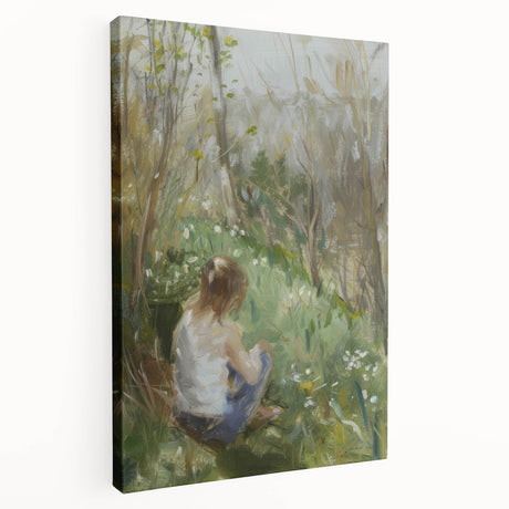 Abstract figurative stretched canvas artwork showcasing a vibrant blend of colors and dynamic shapes, viewed from the side to highlight its depth and texture, perfect for modern decor.