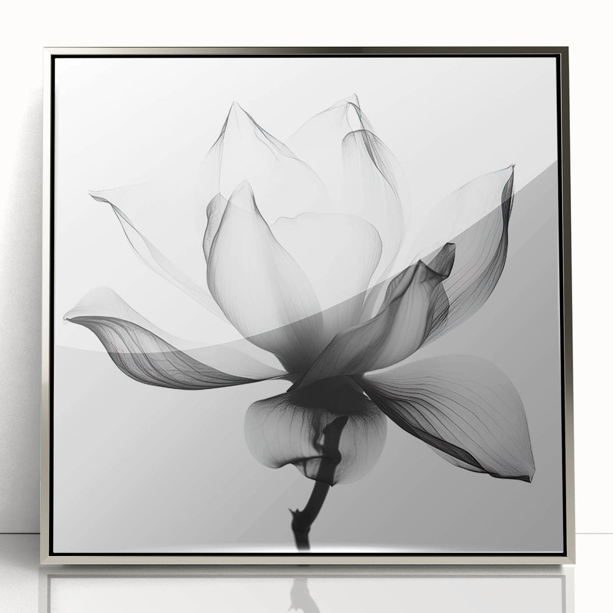 Framed acrylic artwork showcasing abstract floral designs in vibrant colors, set in a sleek silver frame, adding elegance to any modern decor.