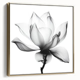Framed canvas artwork showcasing an abstract floral design in shades of silver and gold, perfect for modern home decor. Ideal for enhancing living spaces with elegance.