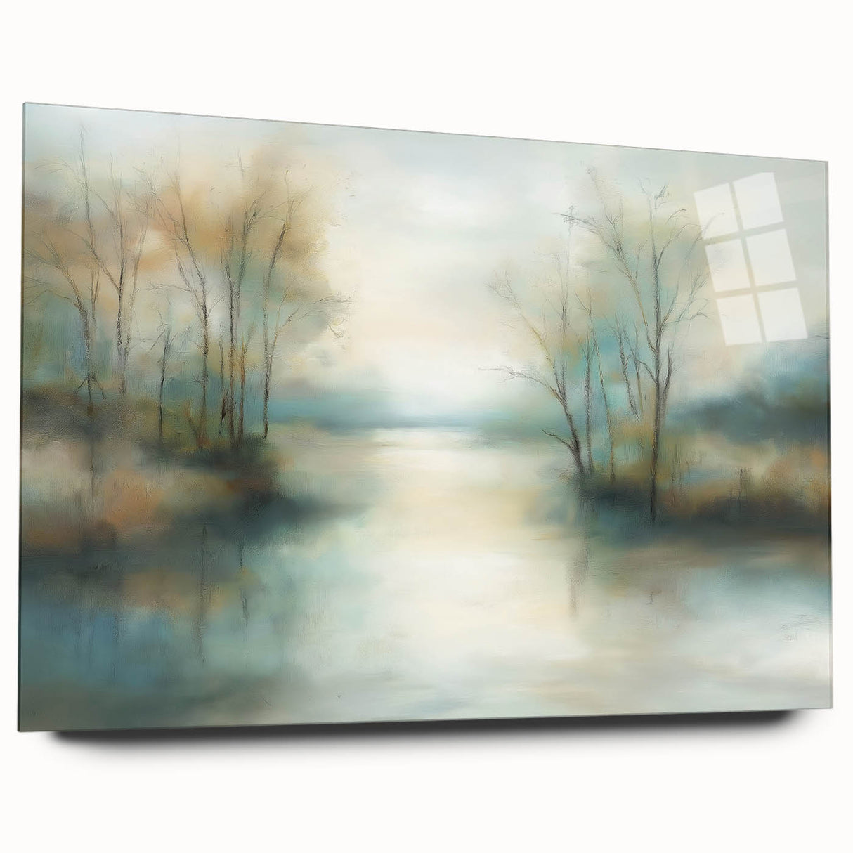Abstract landscape artwork displayed on acrylic glass, showcasing vibrant colors and fluid shapes, perfect for modern home decor. Ideal for enhancing contemporary interior spaces.