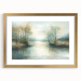 Abstract landscape artwork framed in gold with a white mat, showcasing vibrant colors and intricate brushstrokes, perfect for modern home decor.