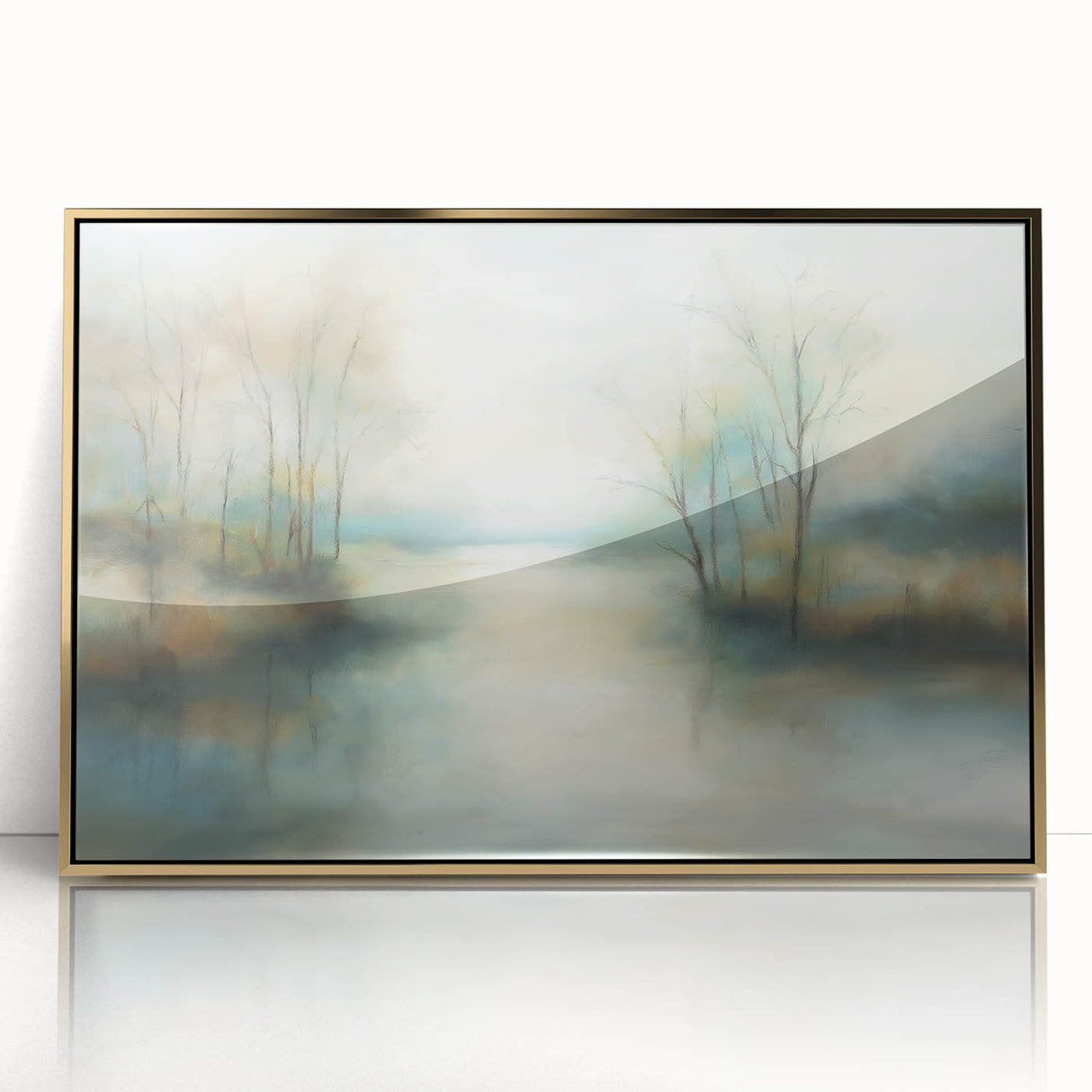 Framed acrylic artwork showcasing a vibrant abstract landscape design in gold and earthy tones, ideal for modern home decor. Perfect for enhancing interior spaces with a touch of elegance and creativity.