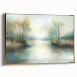 Framed abstract landscape canvas art featuring a gold border, showcasing vibrant colors and dynamic shapes, ideal for modern home decor and aesthetic enhancement.
