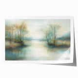 Abstract landscape rolled print showcasing vibrant colors of blue, green, and gold, designed for modern home decor, packaged securely in a protective tube.