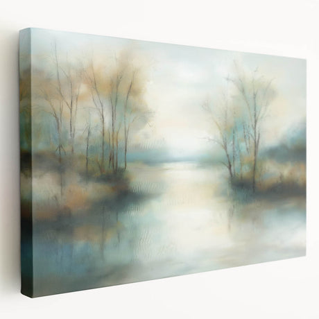 Abstract landscape stretched canvas artwork showcasing vibrant colors and flowing shapes, presented in a side view to highlight texture and depth. Ideal for modern home decor, this piece brings a touch of creativity and sophistication to any space.