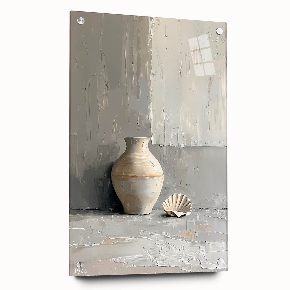 Abstract minimalist wall art displayed in a sleek acrylic frame, showcasing a dynamic design with vibrant colors and geometric shapes, ideal for modern decor.