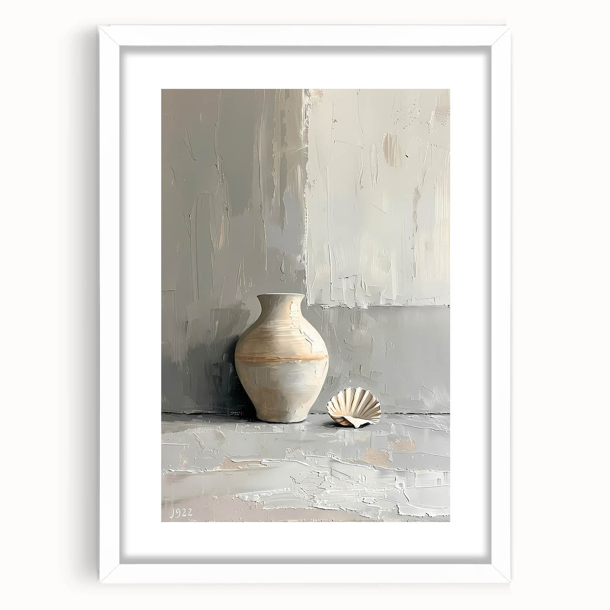 Abstract minimalist wall art framed in white, showcasing a modern design with soft color gradients. Perfect for contemporary home decor or office spaces.