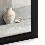 Framed abstract minimalist wall art showcasing a vibrant blend of blue, orange, and gray colors, perfect for modern home decor and artistic expression.