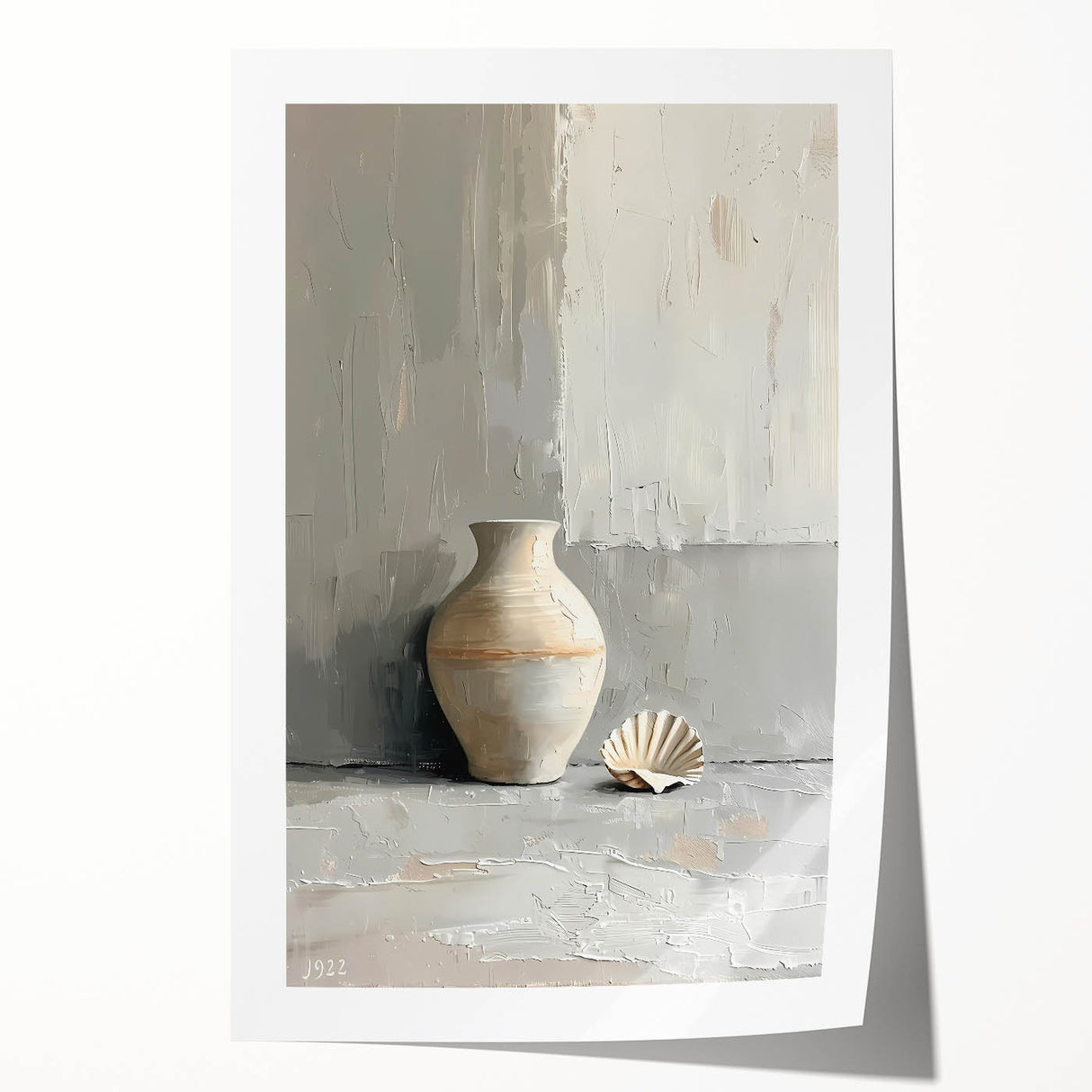 Abstract minimalist wall art print showcasing soft pastel colors and geometric shapes, rolled for easy transport and display, ideal for modern home decor.