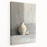 Abstract minimalist wall art on stretched canvas showcasing soft hues of blue and beige, elegantly displayed from a side view, perfect for modern decor.