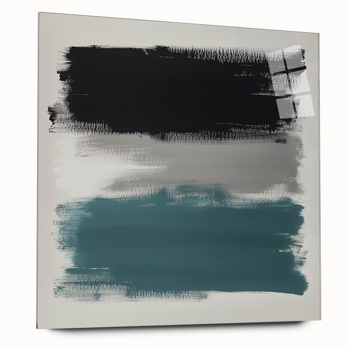 Large Abstract Wall Art – Teal, Gray & Black Modern Brush Design