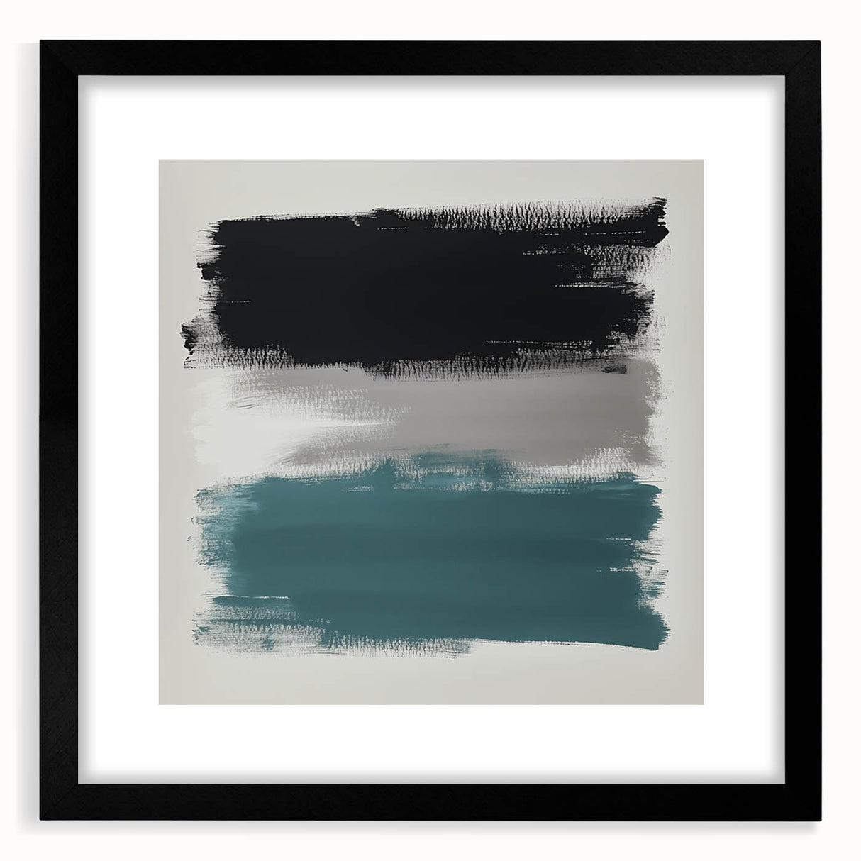 Large Abstract Wall Art – Teal, Gray & Black Modern Brush Design