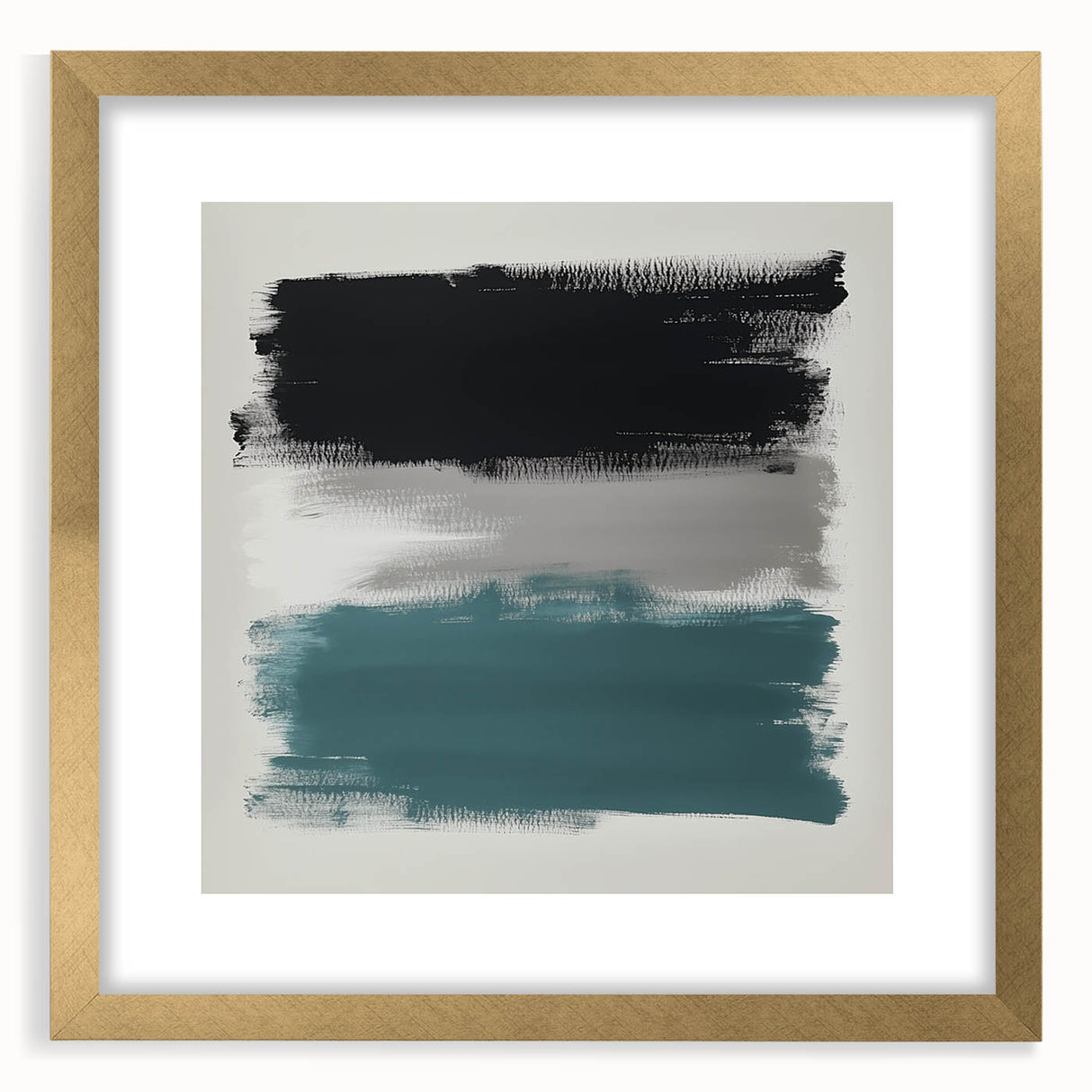 Large Abstract Wall Art – Teal, Gray & Black Modern Brush Design