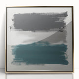 Large Abstract Wall Art – Teal, Gray & Black Modern Brush Design