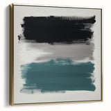 Large Abstract Wall Art – Teal, Gray & Black Modern Brush Design